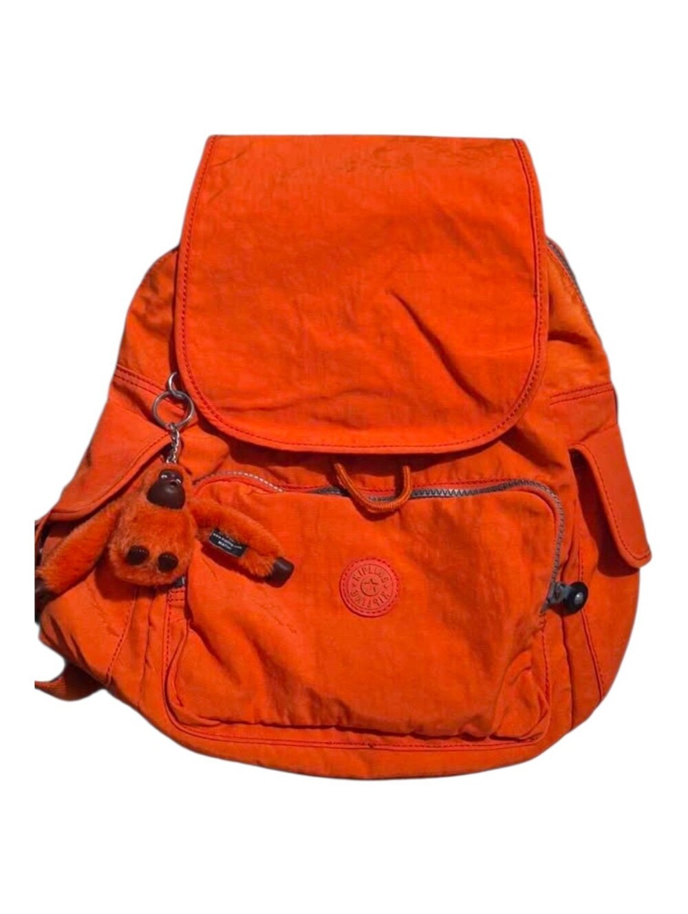 Kipling Bright Orange Nylon Backpack with Monkey Charm
